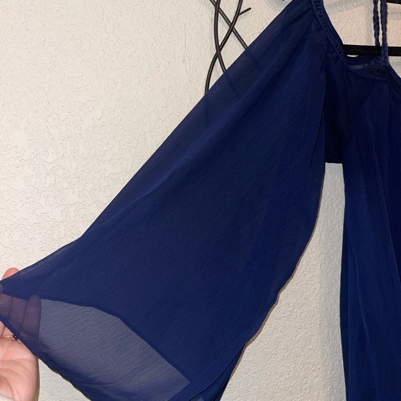 DOUBLE Zero Solid Navy Blue Boho Dress or Tunic blouse Size Small - Picture 5 of 8